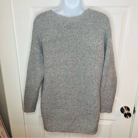 Forever 21 Chunky Knit V-Neck Gray Sweater Side Slits S - Picture 6 of 10